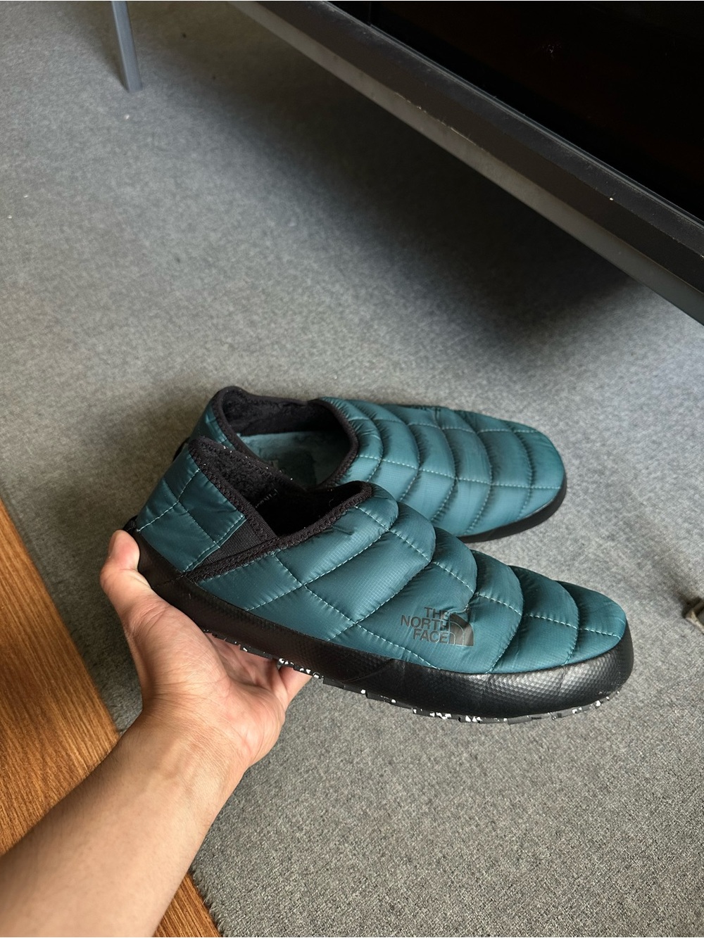 The North Face Quilted Slip-On Loafers — Teal and Black